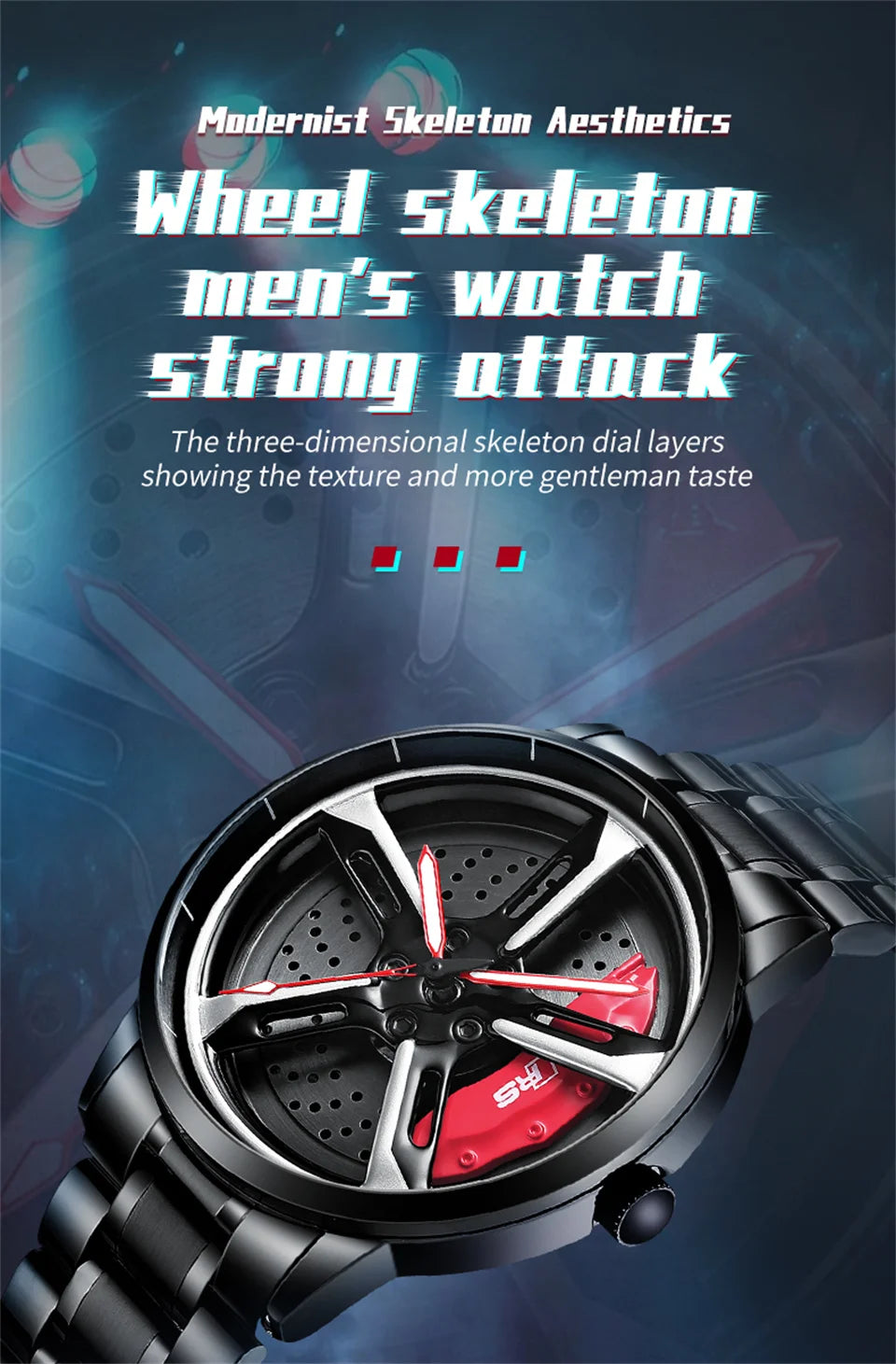 Sports 3D Spinning Mens Watches Car Rim Hub Wheel Watches Waterproof Quartz Car Wristwatch Watch Unique Design Relogio Masculino