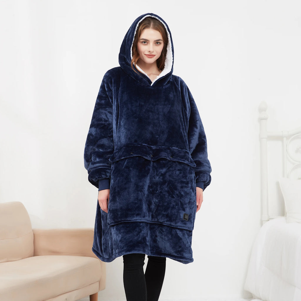 Oversized Wearable Blanket Hoodie with Sleeves Pocket Sherpa Fleece Blanket Sweatshirt Warm Thick Plush Heating Hooded Blankets