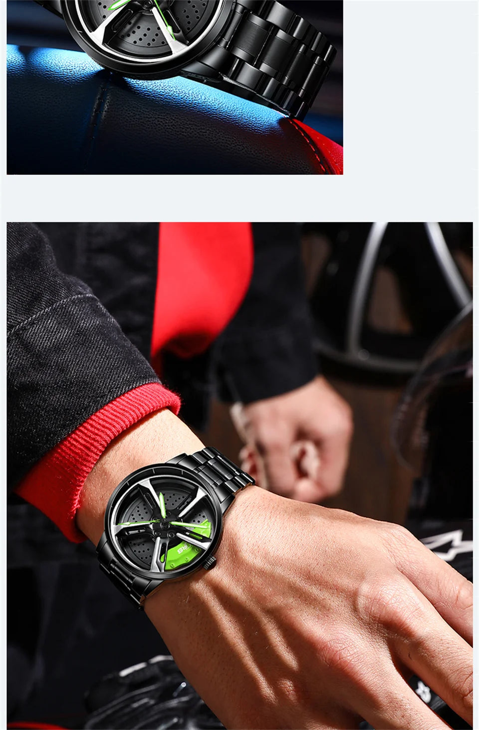 Sports 3D Spinning Mens Watches Car Rim Hub Wheel Watches Waterproof Quartz Car Wristwatch Watch Unique Design Relogio Masculino