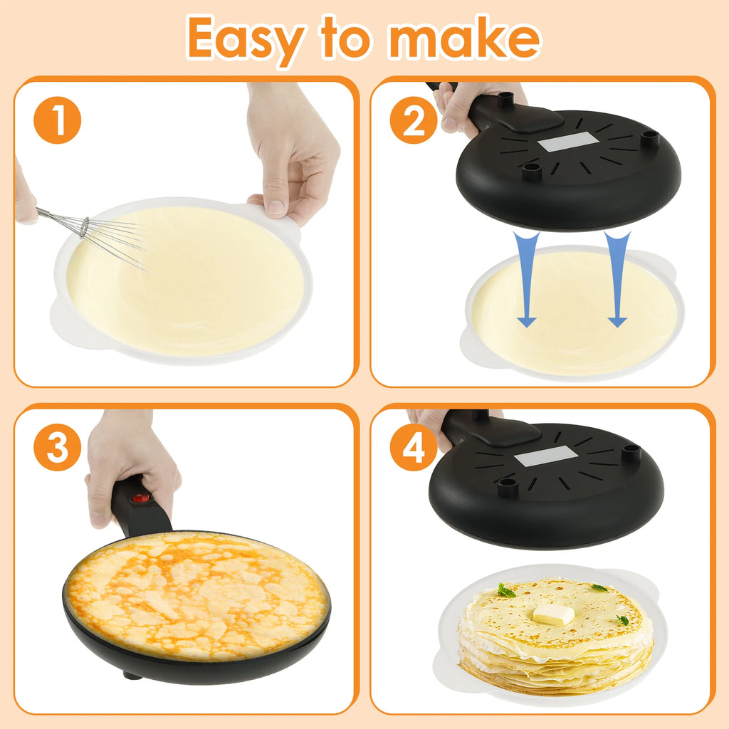 200V 600W Electric Crepe Maker Non-stick Pancake Cooking Machine Electric Baking Pan Kitchen Utensils with Egg Whisk Batter Bowl