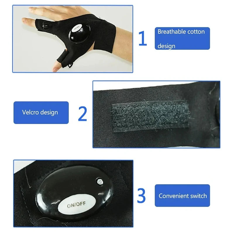 LED Flashlight Luminous Running Gloves Waterproof Cycling Camping Hiking Rescue Glove Lamp Lighting Gloves Fingerless Gloves
