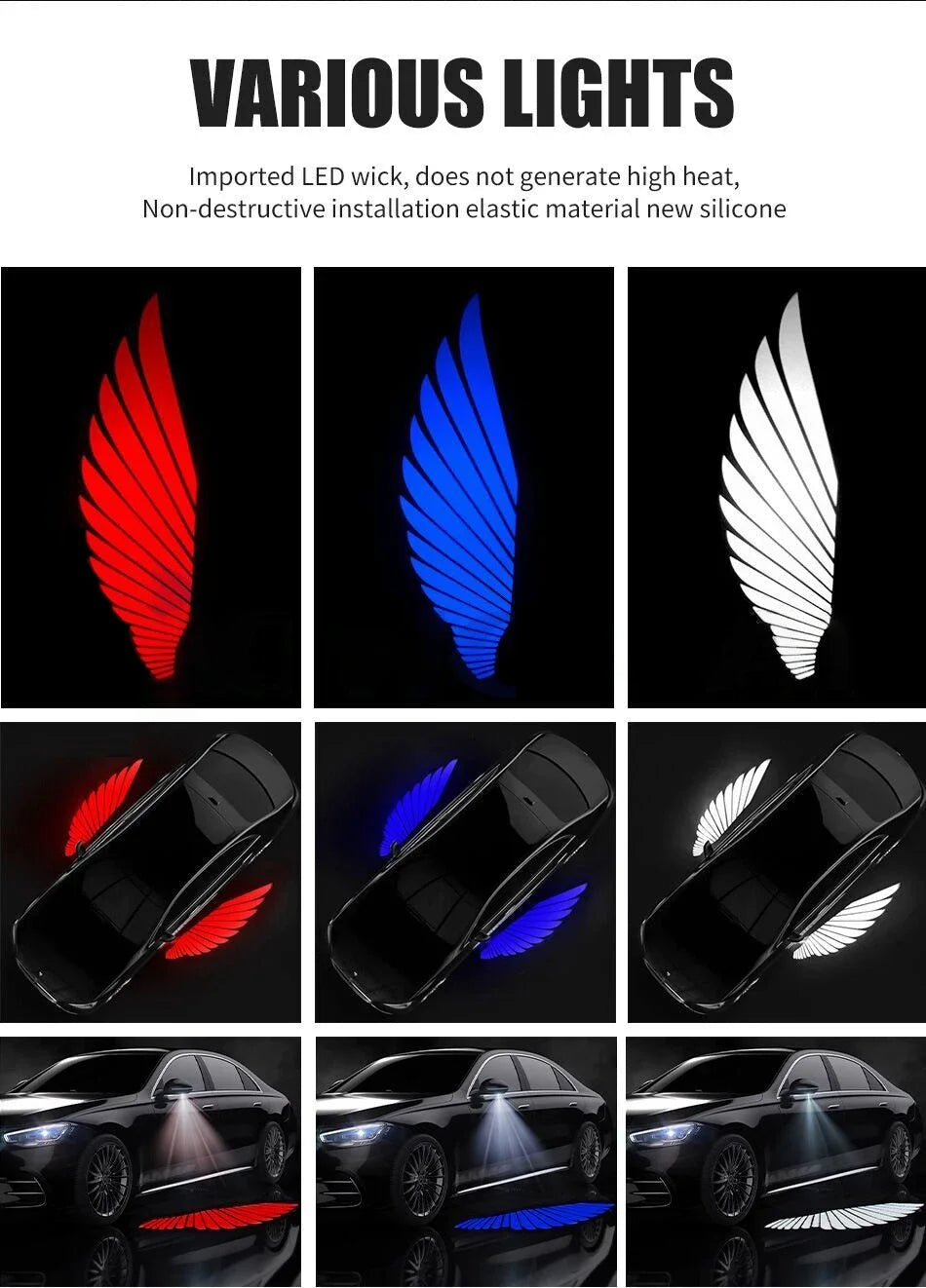 LED Light 2PCS Car Angel Wings Welcome Light Rearview Mirror Welcome Light Angel Wings Carpet Projection Auto Decoration