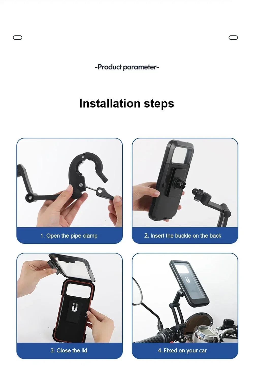 Waterproof Motorcycle Bike Mobile Phone Holder Magnetic Universal Bicycle GPS 360° Swivel Adjustable Motorcycle Cellphone Holde