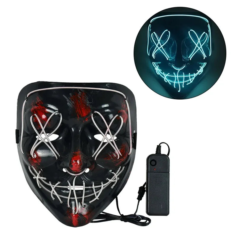 LED Halloween Mask Luminous Glow in The Dark Mascaras Halloween Party Costume Cosplay Masques Light Horror Props Neon Masquerade