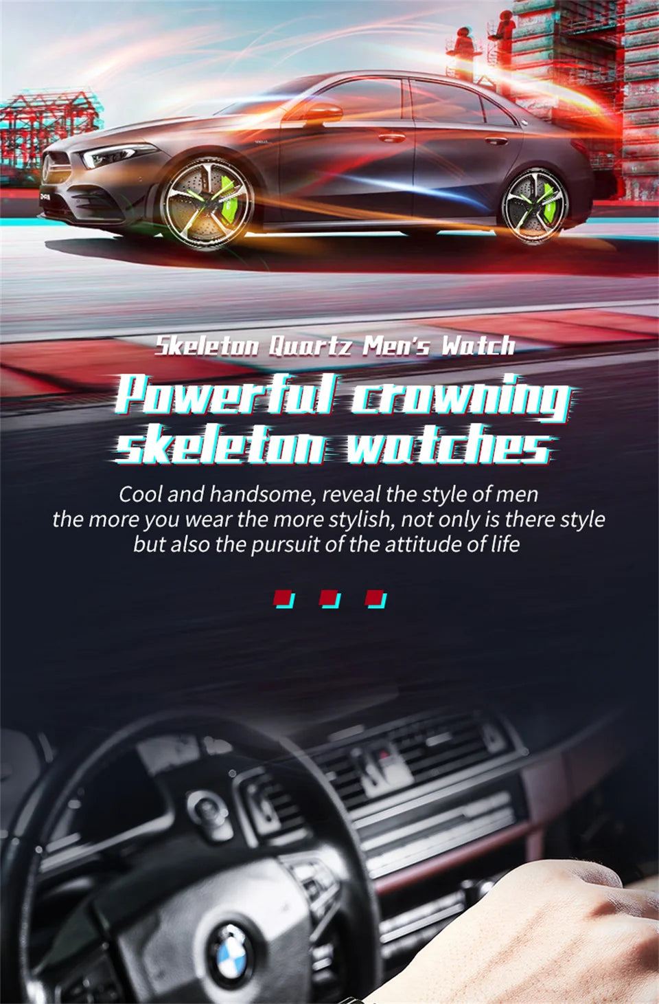 Sports 3D Spinning Mens Watches Car Rim Hub Wheel Watches Waterproof Quartz Car Wristwatch Watch Unique Design Relogio Masculino