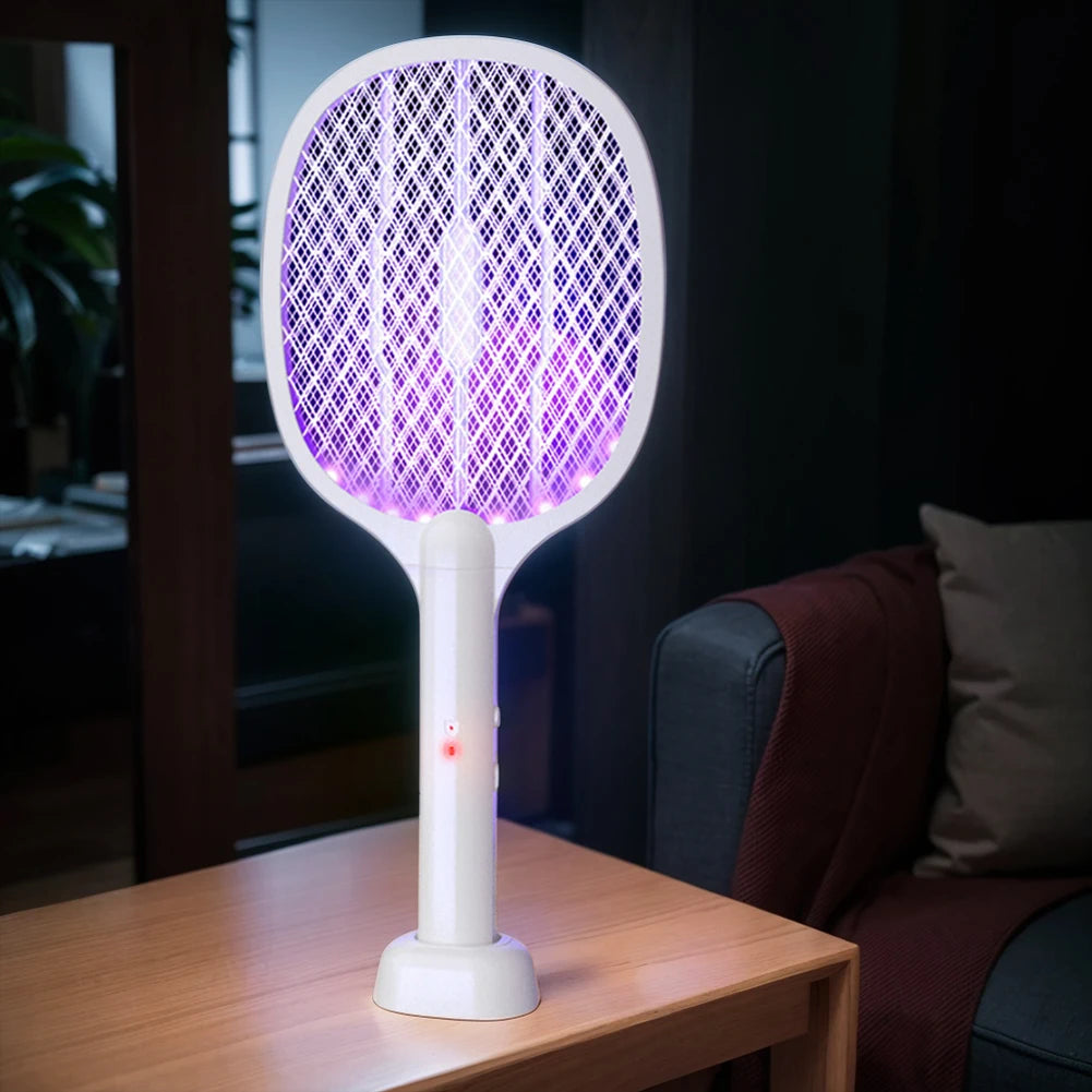 Electric Fly Insect Bug Zapper 2 in 1 Racket Mosquito Killer Fly Swatter Trap USB Rechargeable for Home 3000V UV Light Bug