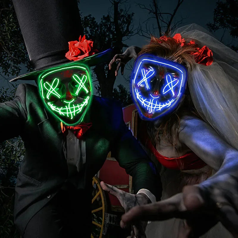 LED Halloween Mask Luminous Glow in The Dark Mascaras Halloween Party Costume Cosplay Masques Light Horror Props Neon Masquerade