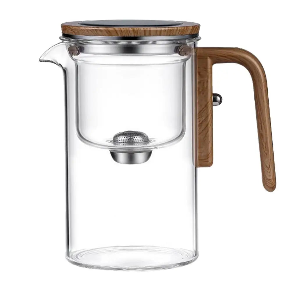 Heat Resistant Glass Tea Pot Loose Tea Wooden Handle Teapot with Infuser Spout Tea Maker Kettle for Tea Room Restaurant Home