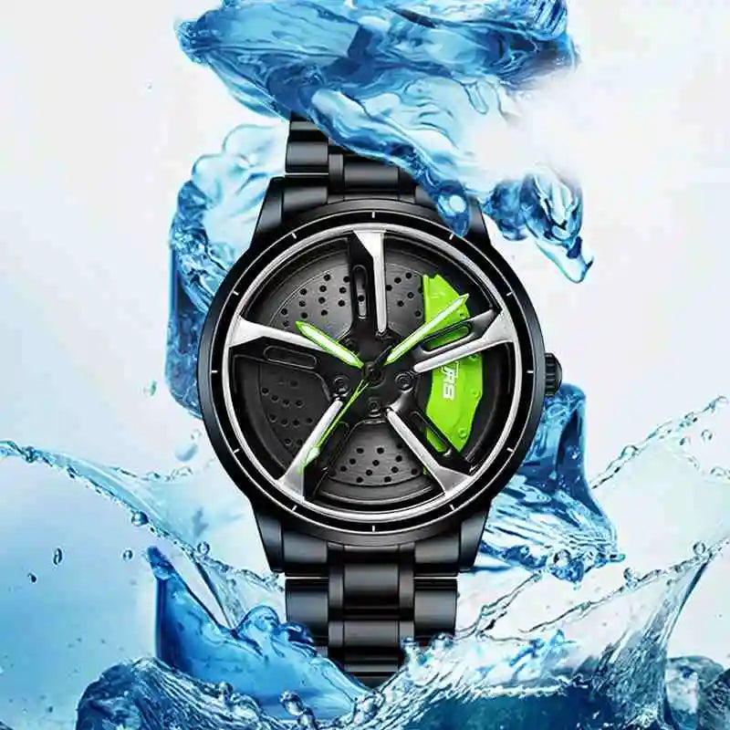 Sports 3D Spinning Mens Watches Car Rim Hub Wheel Watches Waterproof Quartz Car Wristwatch Watch Unique Design Relogio Masculino