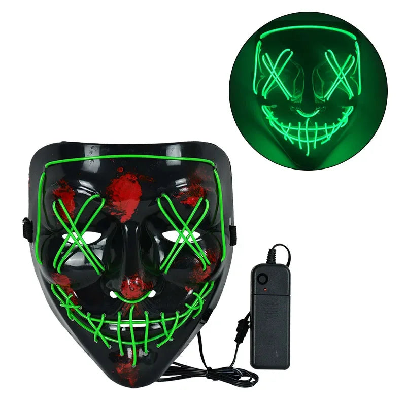 LED Halloween Mask Luminous Glow in The Dark Mascaras Halloween Party Costume Cosplay Masques Light Horror Props Neon Masquerade