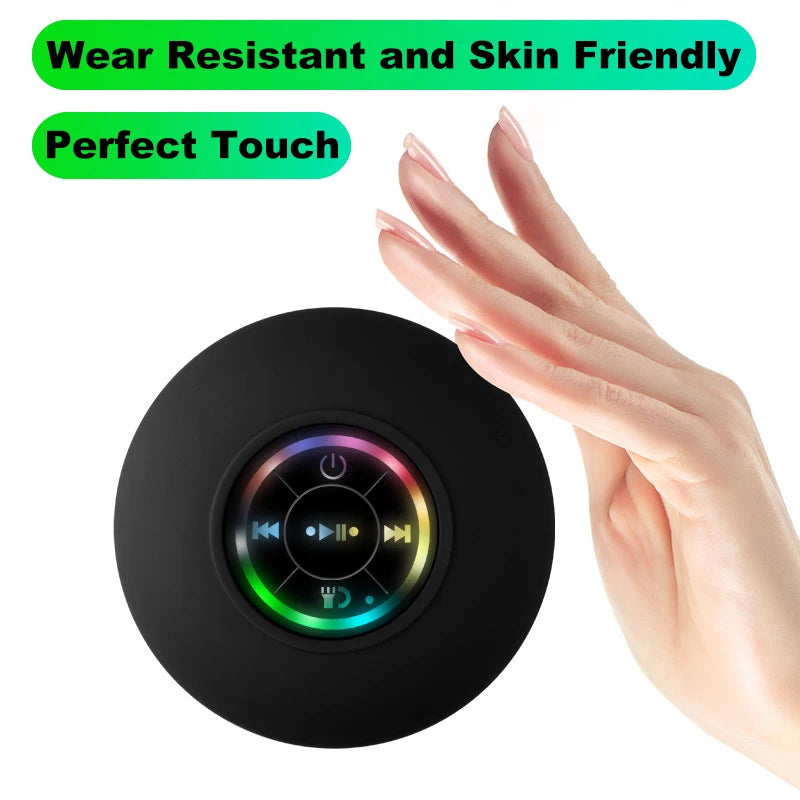 Portable Waterproof Mini Bluetooth Shower Speaker with Suction Cup and LED Lights 3D Surround Stereo Subwoofer Bathroom Audio