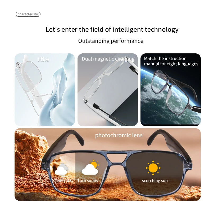 GS-10 Smart Audio Glasses Color-Changing Lenses Rechargeable Wireless Call Voice Assistant  and Music Control