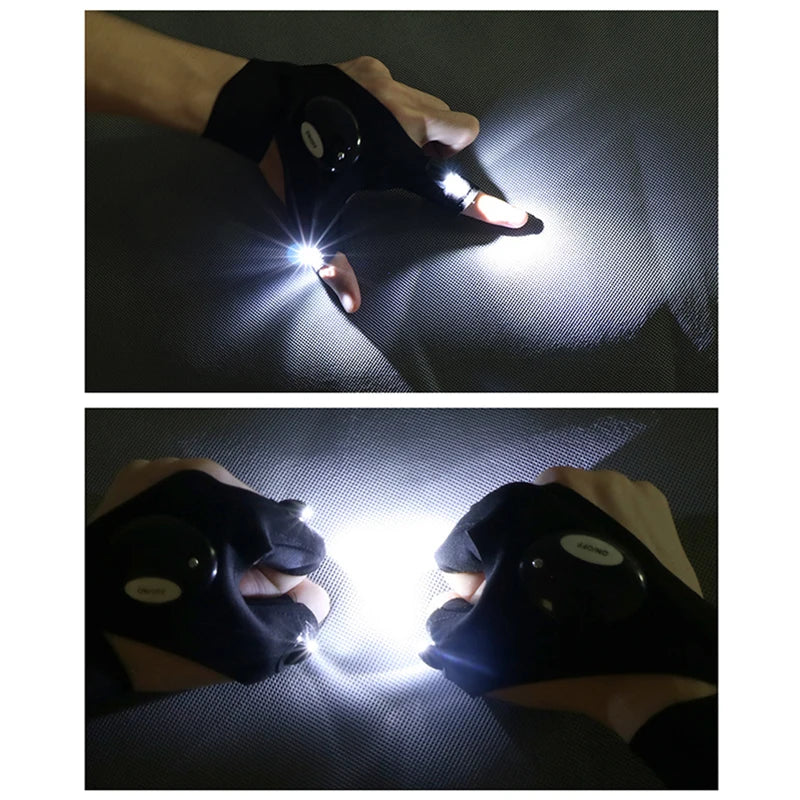 LED Flashlight Luminous Running Gloves Waterproof Cycling Camping Hiking Rescue Glove Lamp Lighting Gloves Fingerless Gloves