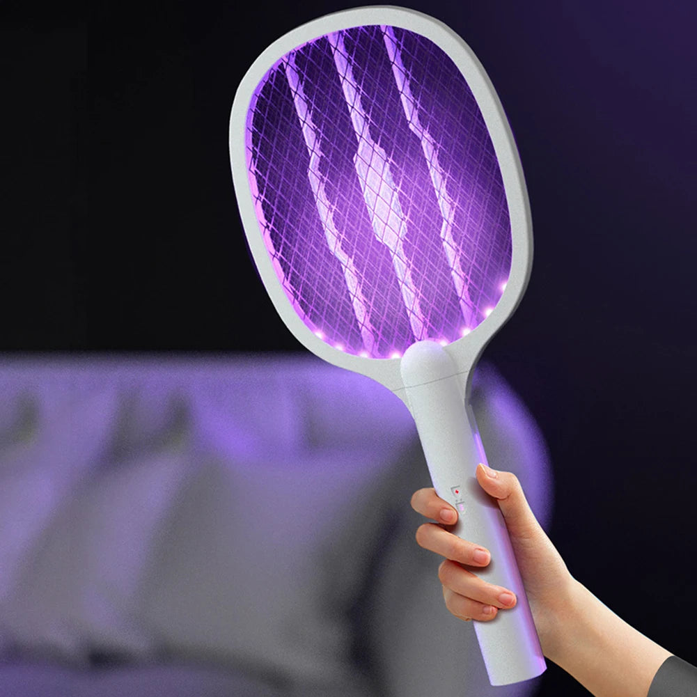 Electric Fly Insect Bug Zapper 2 in 1 Racket Mosquito Killer Fly Swatter Trap USB Rechargeable for Home 3000V UV Light Bug