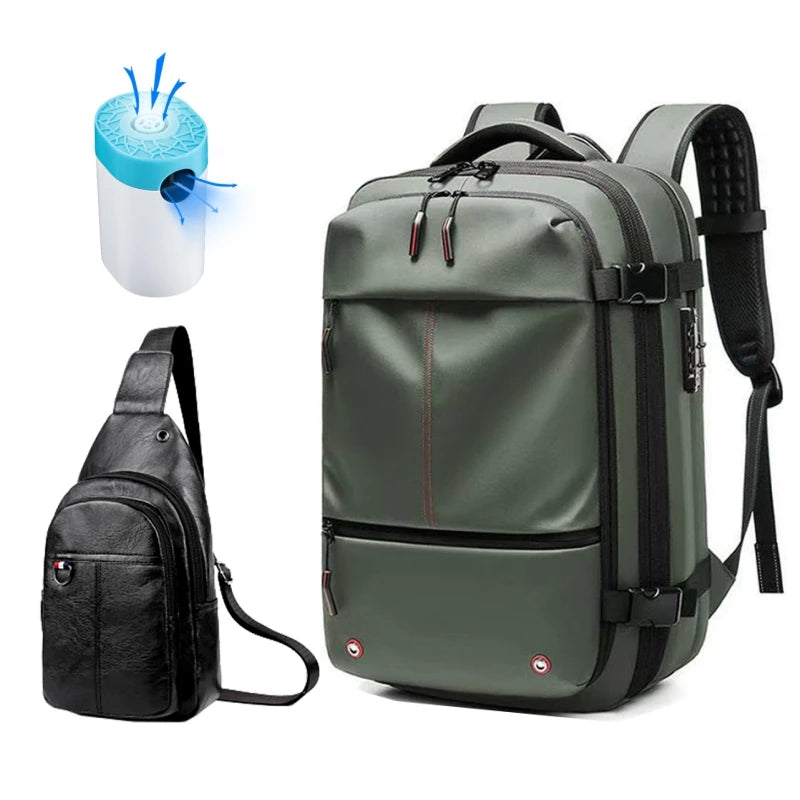 3Pcs Travel Vacuum Compression Backpack 17 inch Laptop Business Backpack Large Capacity Expanded Backpack With Anti-theft Lock