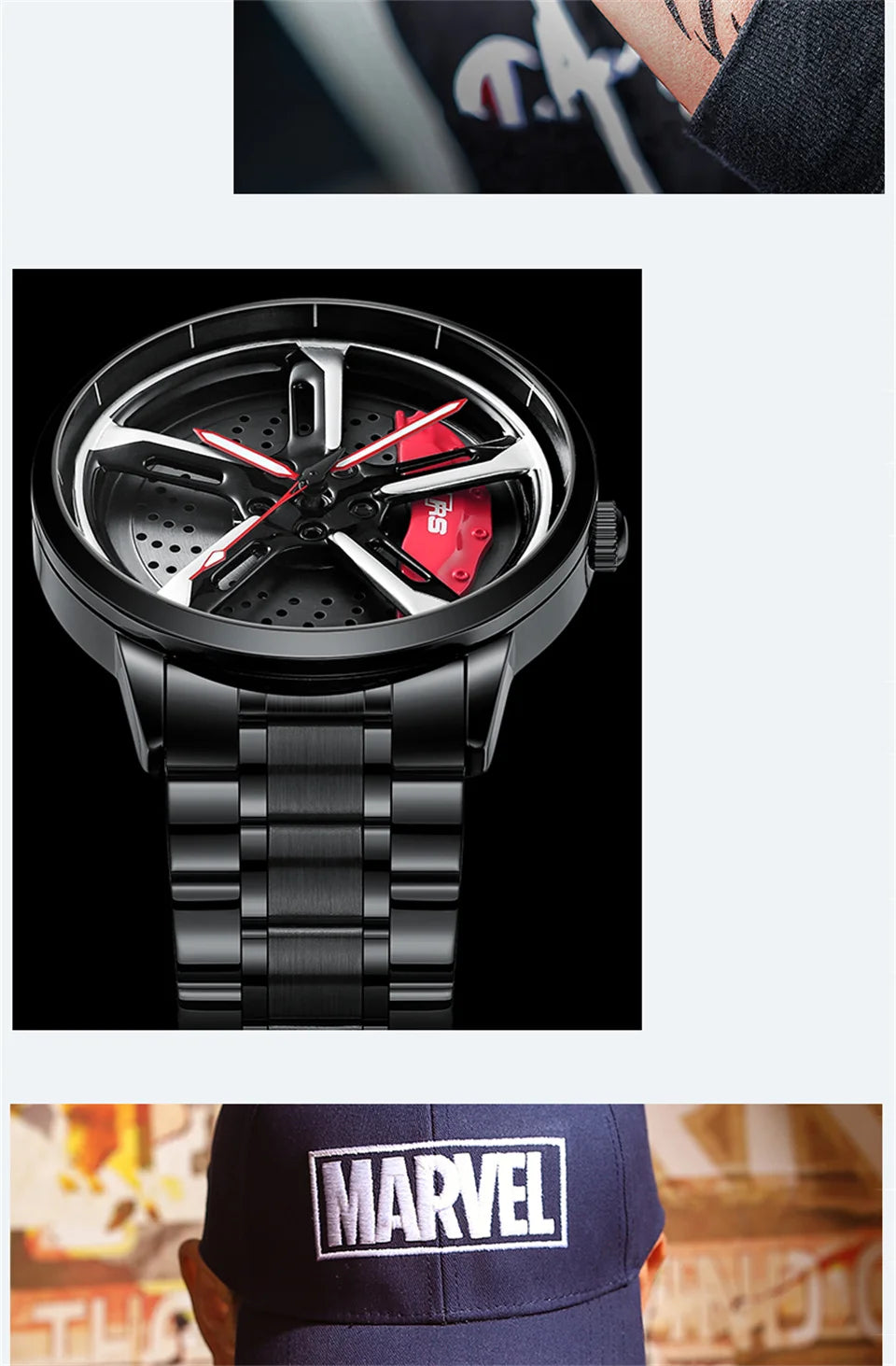 Sports 3D Spinning Mens Watches Car Rim Hub Wheel Watches Waterproof Quartz Car Wristwatch Watch Unique Design Relogio Masculino