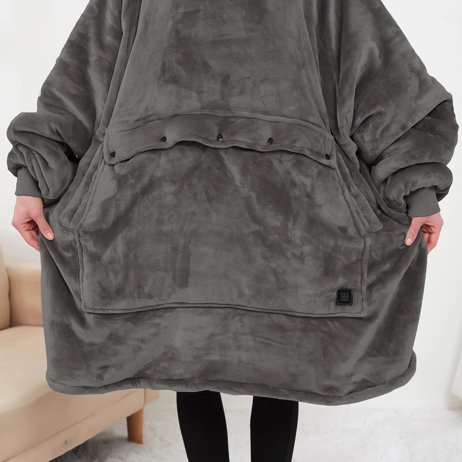 Oversized Wearable Blanket Hoodie with Sleeves Pocket Sherpa Fleece Blanket Sweatshirt Warm Thick Plush Heating Hooded Blankets