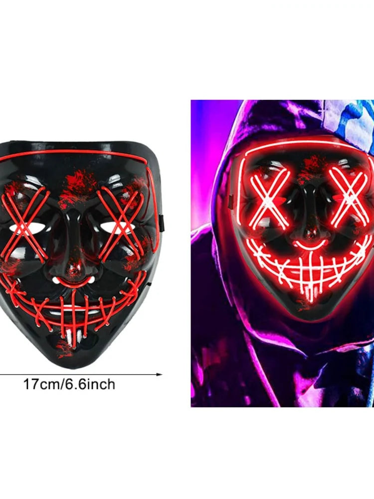 LED Halloween Mask Luminous Glow in The Dark Mascaras Halloween Party Costume Cosplay Masques Light Horror Props Neon Masquerade